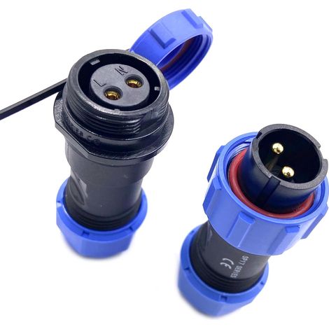 Connecteur Aviation Plug SP17 2 broches, IP68 2 broches sans soudure, prise d'aviation étanche et anti-poussière pour lampes d'extérieur, utilise 500 V 10 A (câble 14 AWG à sertir) (1/5)