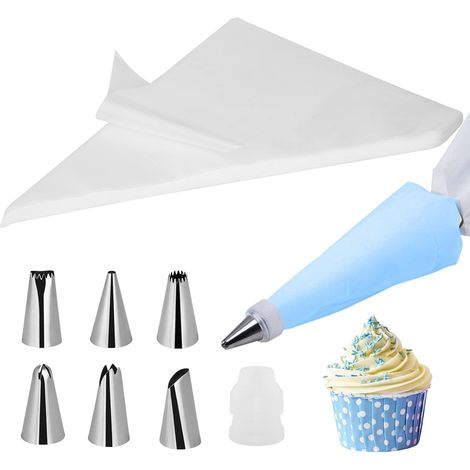 13.7 Inch 100 Pieces Large Disposable Piping Bags and Nozzles Set of 6 Pieces with Converter, Anti-Burst Non-Slip Piping Bags for Cookie Decorating