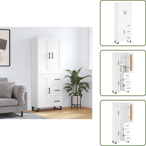 Stauraum - vidaXL Highboard Weiß 69,5x34x180 cm Holzwerkstoff - Wandhalterung (1/5)
