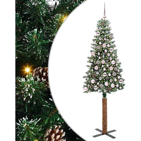Sapin de Noël vert et élancé, 180 cm, en PVC et bois de pin massif. (1/5)
