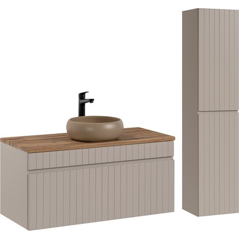 Ensemble meuble simple vasque 100cm et colonne Zelie Cachemire et Bois (1/5)