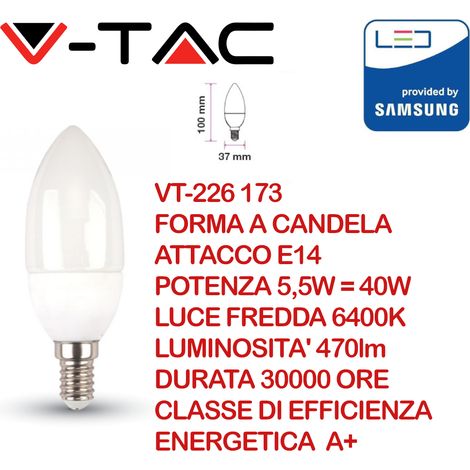 V-TAC PRO VT-226 LAMPADINA LED E14 5,5W CANDELA CHIP SAMSUNG - SKU 171 / 172 / 173 - Colore Luce: Bianco Freddo