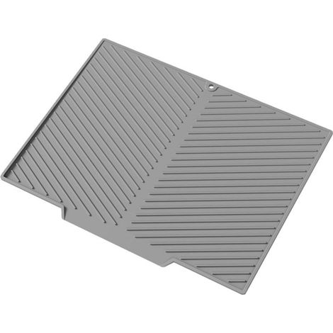 Tapis égouttoir en silicone pour plan de travail, avec drain intégré, antidérapant, résistant à la chaleur et lavable au lave-vaisselle (gris, 43 x 33 cm). (1/5)