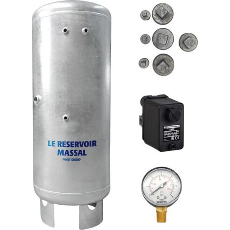 Réservoir galvanisé 200 litres – 6 bars – Construction acier galvanisé – Qualité alimentaire certifiée ACS – Kit complet avec pressostat et manomètre – Massal (1/2)