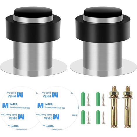 2 Pièces Butée de Porte Sol, Butoir de Porte Sol en acier inoxydable, Butoir de Porte de Sol 5 cm, Installer au Sol ou sur Mur, Arret de Porte avec Pare-chocs en Caoutchouc, pour Maison, Bureau