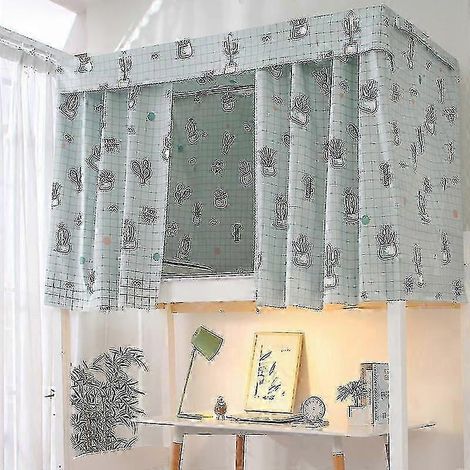 Rideau de lit imprimé pour dortoir avec corde et fermoir, tissu d'ombrage pour lit simple universitaire de 4/4,5 pouces (1,35 m, vert chair)