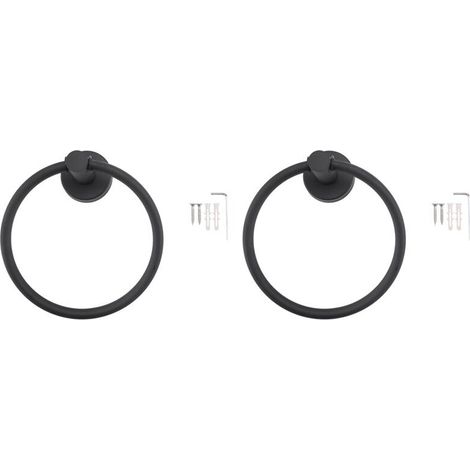 2 anillos para toallas de baño, toallero redondo de pared en acero inoxidable 304 con acabado cepillado (negro) (1/4)
