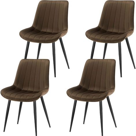 Chaise salle à manger - WAFTING - Modèle standard - Lot de 4 - Velours marron - Pieds métal (1/5)