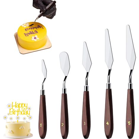 Juego de 5 espátulas de repostería de acero inoxidable, espátula para pasteles, espátulas angulares para repostería, raspador para remover, raspador para decorar pasteles. (1/5)