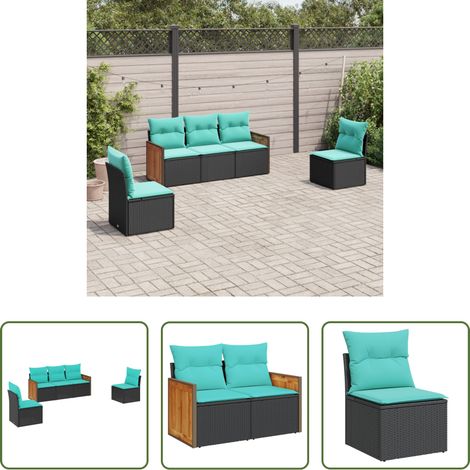 Gartenmöbel - 5-teiliges Gartensofa-Set mit Kissen, schwarzes Polyrattan (1/5)
