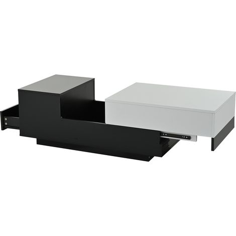 Mesa de centro 100 x 50 x 38 cm blanco y negro brillo con 2 cajones y almacenaje lateral (1/5)