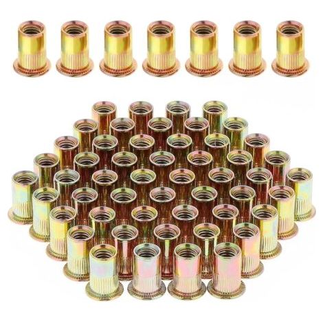 100 Pièces Écrou à Rivet M8 Fileté à Tête Plate, Écrous à Riveter Fileter en Acier au Carbone Zingué, Assortiment M8 Rivet Inserts Filetés pour Métal Plastique (14 mm x 18 mm)dengyank (1/5)