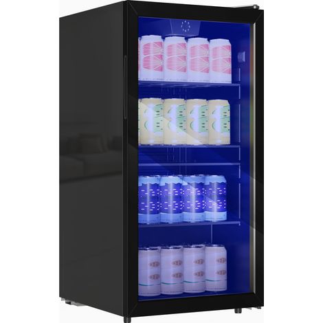 Réfrigérateur à boissons - HOMCOM - 93 L - porte vitrée, étagères réglables, éclairage LED - acier - 47,2 x 43,7 x 83,3 cm - noir