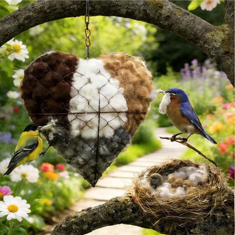 Handgefertigtes Vogelnest aus Alpakafaser, herzförmig, warm und gemütlich, naturbraun, handgehäkelt.