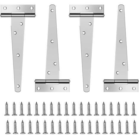 4 Pièces Charnières en T, 6 Pouces Charnière en T Robuste, Charnières de Portes Métalliques, Charnières Porte de Grange, Charnière en T Galvanisé avec Vis pour Portes Fenêtres Abris de Jardin, Argent (1/5)