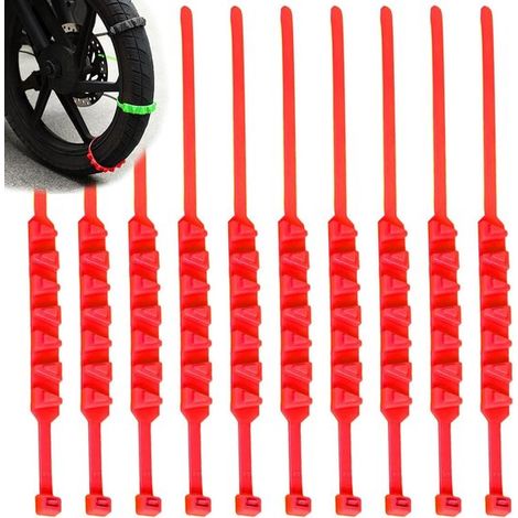 Juego de 10 cadenas para bicicleta, aptas para neumáticos de bicicleta, motocicletas y patinetes eléctricos (rojas). (1/5)