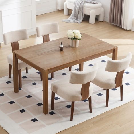 Wahson Set di 4 Sedia da Pranzo in Lino, Sedie Cucina con Gambe in Legno Senza Braccioli Sedie per Ristorante/Soggiorno, Beige