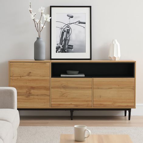 URBAN MEUBLE Commode moderne en bois avec 3 tiroirs 1 niche ouverte 160x35x76 cm (1/5)