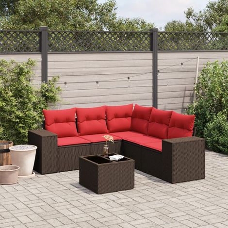 6-teiliges Gartensofa-Set mit Kissen, braun, Polyrattan (1/5)