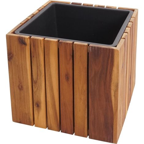 Jardinière pot de fleurs cache-pot carré 32x32x32 cm pour extérieur en bois d'acacia marron 040007219