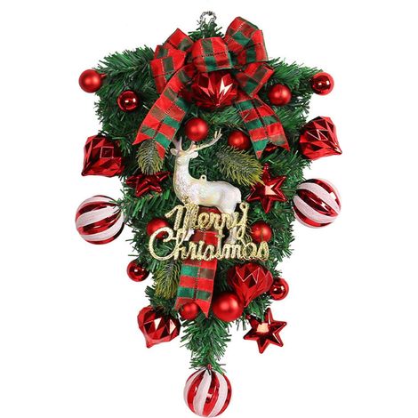 Guirlande De Noël - Arbre Renversé Avec Fruits Rouges - Décoration Extérieure Et Intérieure - Pour Porte D'Entrée Cheminée Fenêtre - 1 Pièce (1/5)