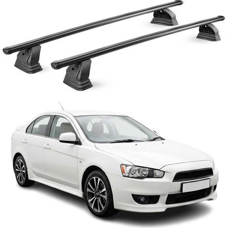 OMAC Barres de toit transversales en acier pour Mitsubishi Lancer 2008-2020 – TÜV / DIN 75302:2019 – Antivol inclus – Rainure en T (accessoires) – Charge max 75 kg – 2 barres – Noir (1/5)