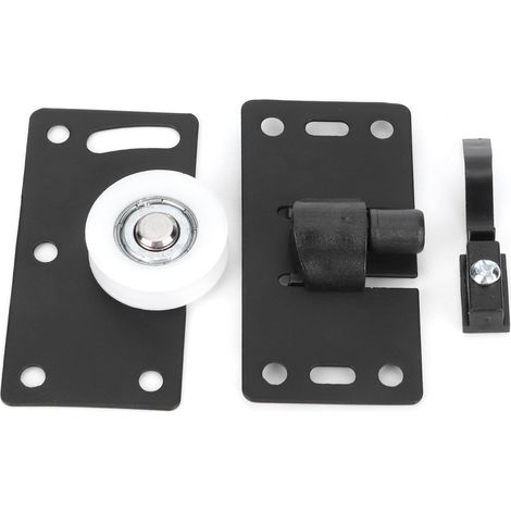 Set di guide a pavimento per porte scorrevoli tipo fienile, set di ruote per porte, ferramenta per pulegge per porte in acciaio laminato a freddo per armadi (nero).