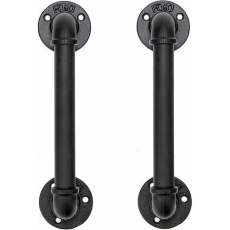 BUNTHAUS Poignée de porte d'intérieur en fer rustique 30 cm – Design vintage steampunk – Diamètre de bride 85 mm – Pour installation en milieu commercial (1/5)