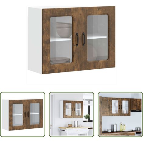 vidaXL Holzwerkstoff - Küchen-Hängeschrank mit Glastür Kalmar Räuchereiche Holzwerkstoff (1/5)