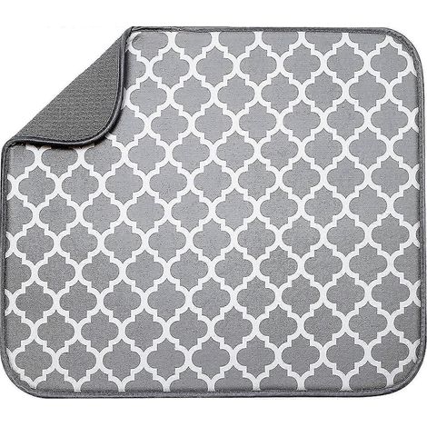 Tapis égouttoir à vaisselle absorbant et réversible en microfibre pour la cuisine, 40,6 cm x 45,7 cm, motif treillis blanc (1/4)