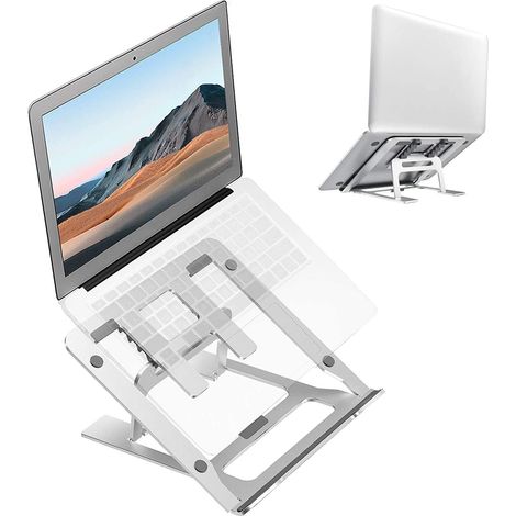 Support métallique pour ordinateur portable, support de bureau pliable et portable, plateau ergonomique antidérapant, idéal pour bureau, maison, école, salle de classe ou lit – accessoire espace de tr (1/5)