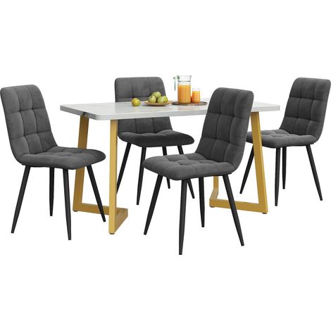 Ensemble table et chaises - Table rectangulaire 117 cm + 4 chaises velours gris - Pieds dorés - Moderne (1/5)