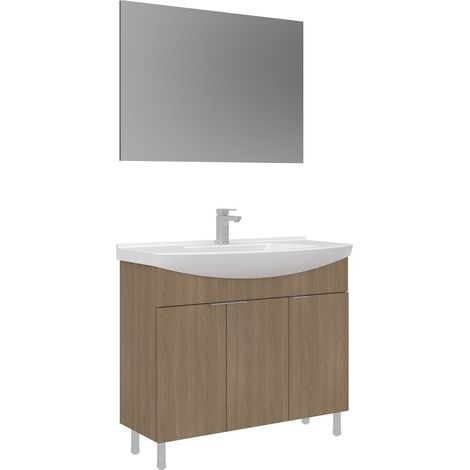 Ensemble Meuble Vasque avec Miroir (2 Pièces) "Purus 100" - 100 x 50 x 83 cm - Oak (1/3)