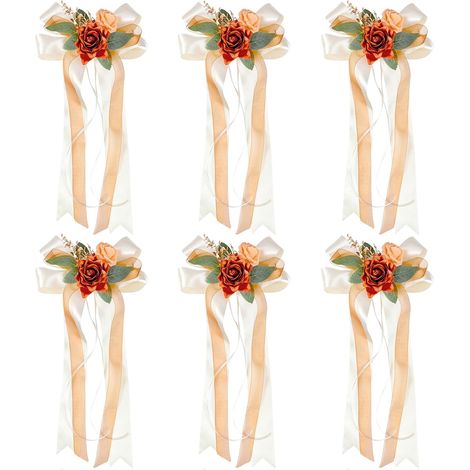 Lot de 6 nœuds de voiture en soie Décoration de voiture de mariage Simulation de rose Nœud de voiture Poignée de porte Rétroviseur Décoration de chaise de mariage Avec ventouses 36x 17CM (1/5)