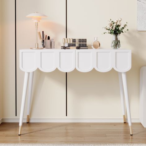 Coiffeuse 100x40x76 cm MDF et métal blanche, 2 tiroirs, gain de place – MEUBLIV (1/5)