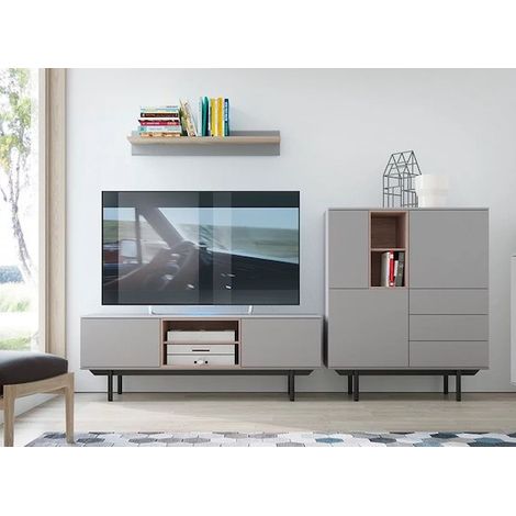 Ensemble meuble TV, buffet haut et étagère mural INOX gris 150 cm