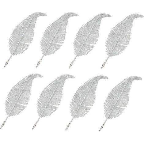 8pcs Christmas Tree Topper Feather Clips, Christmas Glitter Feathers, Christmas Home Decoration (Silver) (1/4)