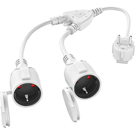 Multiprise double, câble d'extension 16 A/250 V/Max avec 2 prises Schuko, adaptateur multiprise étanche IP44 pour une utilisation à domicile, au bureau et en extérieur, 1,5 mm² (Blanc) (1/5)