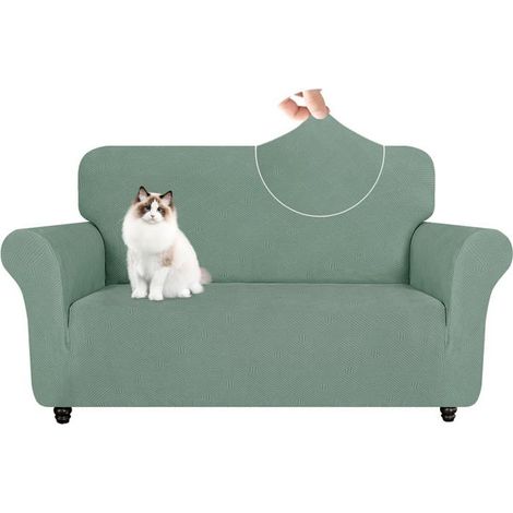1 housse canapé 2 places, avec accoudoirs et extensible, protection canapé chien, vert clair, pour salon ou séjour
