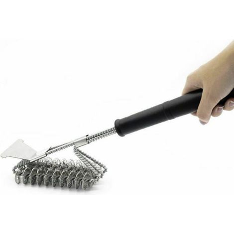 1 Brosse à ressort,Acier inoxydable,Résistante haute température,Poignée ergonomique antidérapante,Nettoyage gril barbecue gaz charbon (1/4)