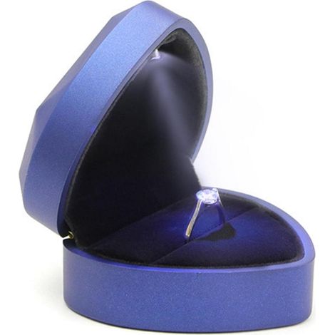 Boîte à bague en velours avec lumière LED, boîte à bague de luxe en forme de cœur, présentoir et écrin pour bague de fiançailles, demande en mariage ou mariage (bleu) (1/5)