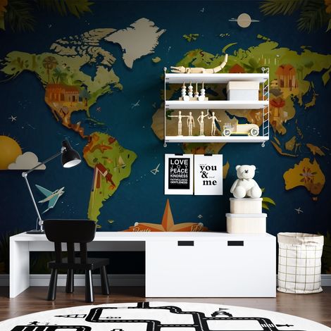 Papier peint enfant carte monde - 150 x 250 cm (1/2)