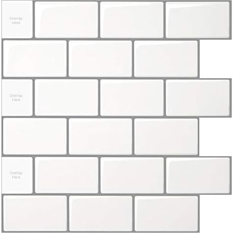 Set mit 10 weißen Klebefliesen, 30,5 x 30,5 cm, für Küchenrückwände