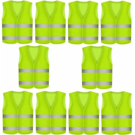 YMYNY Gilets de Sécurité Réfléchissants Haute Visibilité - Lot de 10 Gilets Réfléchissants Jaunes pour Cyclisme, Moto et Visibilité en Voiture - Fluorescents et Très Visibles (1/5)