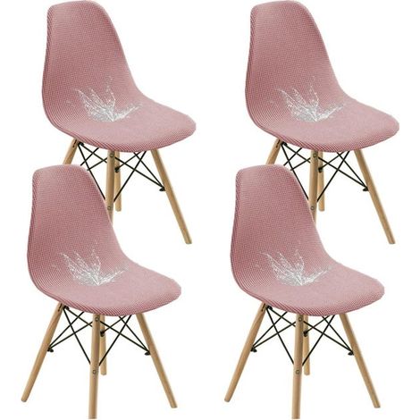 Juego de 4 fundas elásticas extraíbles de jacquard para sillas de comedor, color rosa. (1/4)