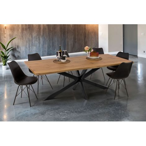 Esstisch Baumkante Holz-Optik Wildeiche 220 x 100 Spider-Gestell schwarz JOSY (1/4)