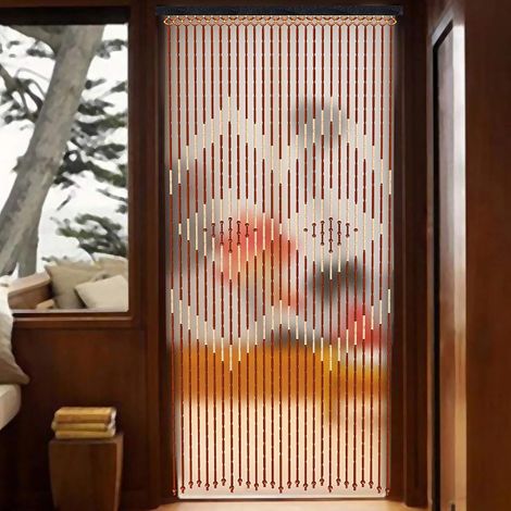 Bambus Perlen Türvorhang - Holz Vorhang Fadenvorhang Zimmer Perlen Deko Perlenvorhang Raumteiler Fenster Jalousie 90 x 175cm