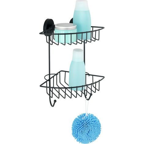 WENKO Vacuum-Loc® Eckregal 2 Etagen Bari Schwarz, Wandablage, Befestigen ohne bohren, Schwarz, Stahl schwarz (1/5)