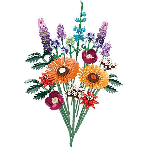 Bausteine, Sonnenschein, festlicher Blumenstrauß, 9 verschiedene Blumen- und Pflanzenarten, künstliche Blumen, Valentinstagsgeschenk für Mädchen (1/5)