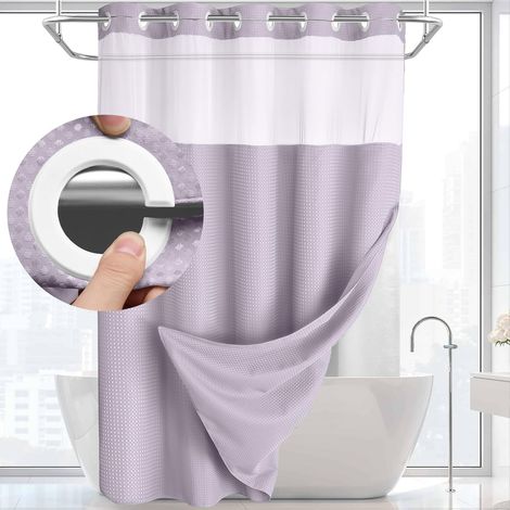 BreezeLoom – Cortina de ducha con sistema de sujeción mediante clips y forro extraíble, 190 cm x 183 cm, delicado color lavanda. (1/5)